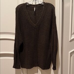 Free People Brown V-Neck Sweater